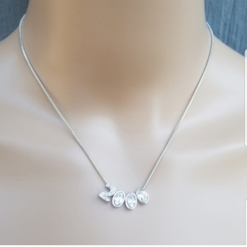 VINTAGE Y2K SILVERTONED CENTENNIAL CRYSTAL CHARMED NECKLACE